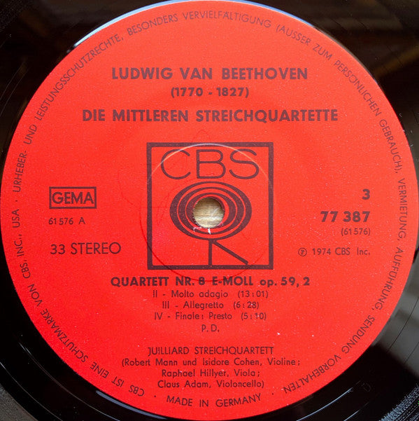 Ludwig van Beethoven, Juilliard String Quartet : Die Mittleren Streichquartette (3xLP + Box)