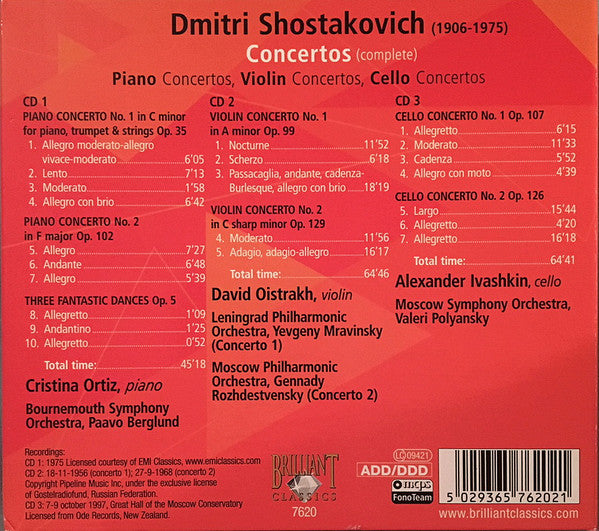 Dmitri Shostakovich : Concertos (Complete) (3xCD)