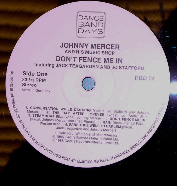 Johnny Mercer : Dance Band Days Johnny Mercer & His Music Shop Dont Fence Me In (LP)
