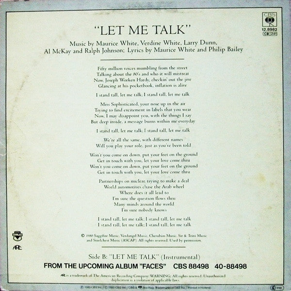 Earth Wind & Fire* : Let Me Talk (12", Maxi)