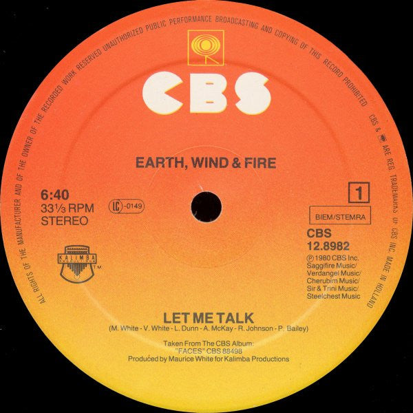 Earth Wind & Fire* : Let Me Talk (12", Maxi)
