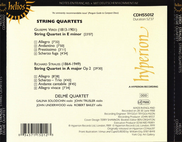 Giuseppe Verdi • Richard Strauss - The Delmé String Quartet : String Quartets (CD, Album, RE)