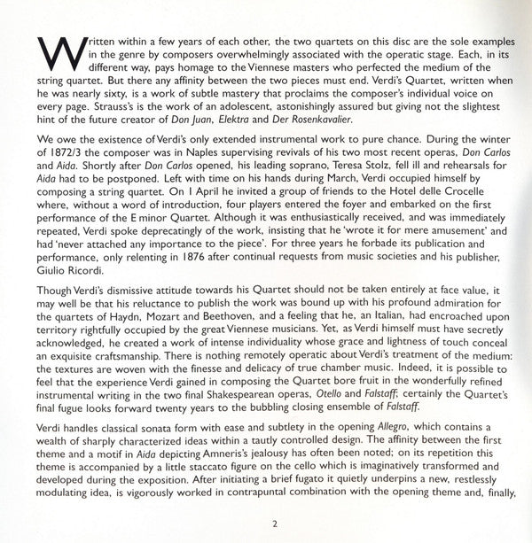 Giuseppe Verdi • Richard Strauss - The Delmé String Quartet : String Quartets (CD, Album, RE)