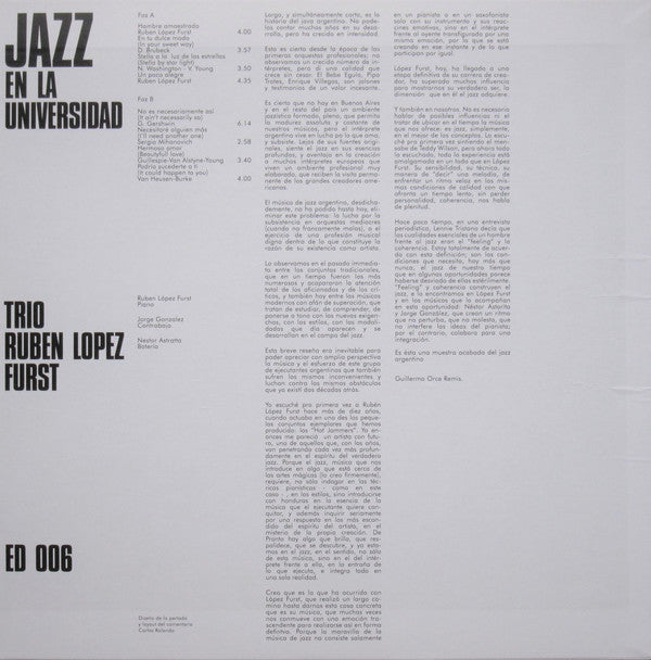 Baby López Furst Trio : Jazz En La Universidad (LP, Album, Ltd, RP, LP,)
