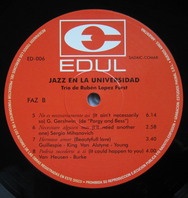 Baby López Furst Trio : Jazz En La Universidad (LP, Album, Ltd, RP, LP,)