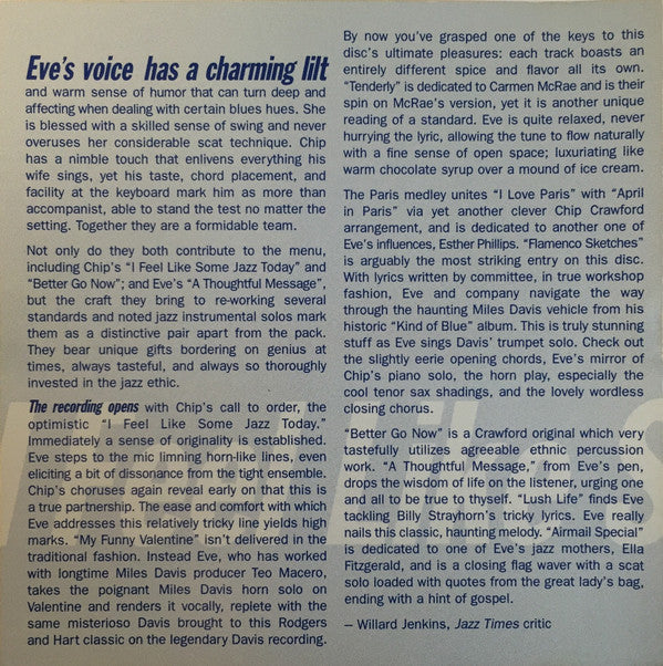Eve Cornelious & Chip Crawford Trio : I Feel Like Some Jazz Today (HDCD, Album, RE)