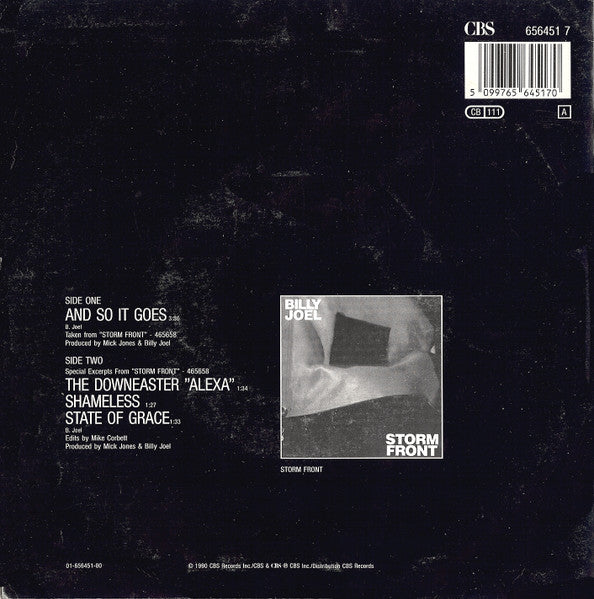 Billy Joel : And So It Goes (7", Single)