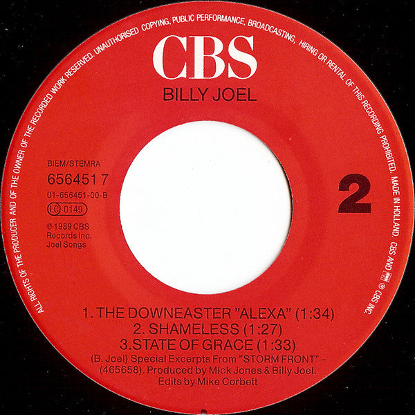 Billy Joel : And So It Goes (7", Single)