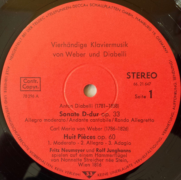 Carl Maria von Weber • Anton Diabelli − Fritz Neumeyer, Rolf Junghanns : Vierhändige Klaviermusik (LP)