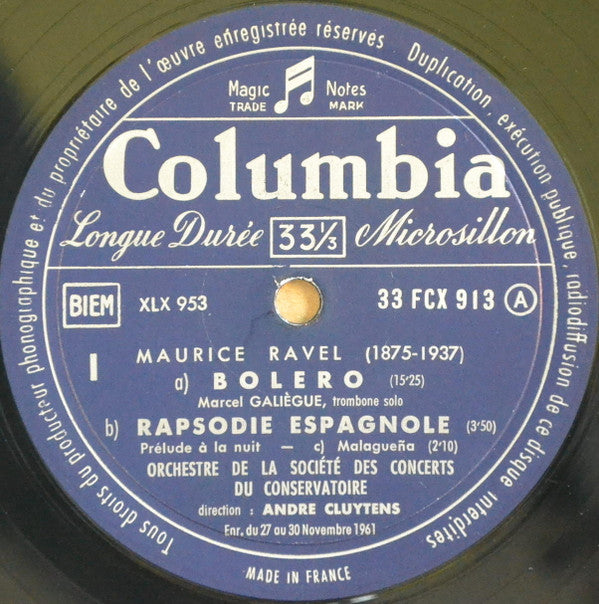 Maurice Ravel / Orchestre De La Société Des Concerts Du Conservatoire, André Cluytens : L'Œuvre Pour Orchestre - Album 1 (LP, Mono)