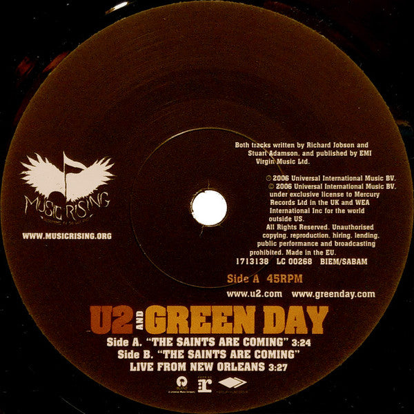 U2 And Green Day : The Saints Are Coming (7", Single, Ltd, Num)