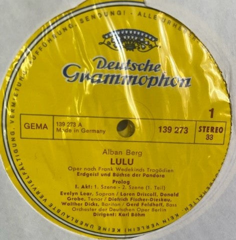 Alban Berg, Evelyn Lear, Patricia Johnson (3), Dietrich Fischer-Dieskau, Donald Grobe, Orchester Der Deutschen Oper Berlin, Karl Böhm : Lulu (3xLP)