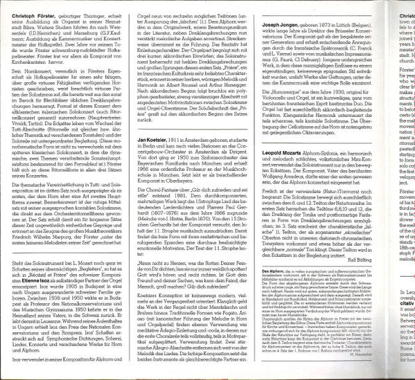 Manfred Maurischat, Ralf Bölting : Horn  Alphorn  Orgel (LP)