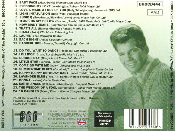 Bobby Vee : With Strings And Things / Sings Hits Of The Rockin' '50's (CD, Album, Comp, RM)
