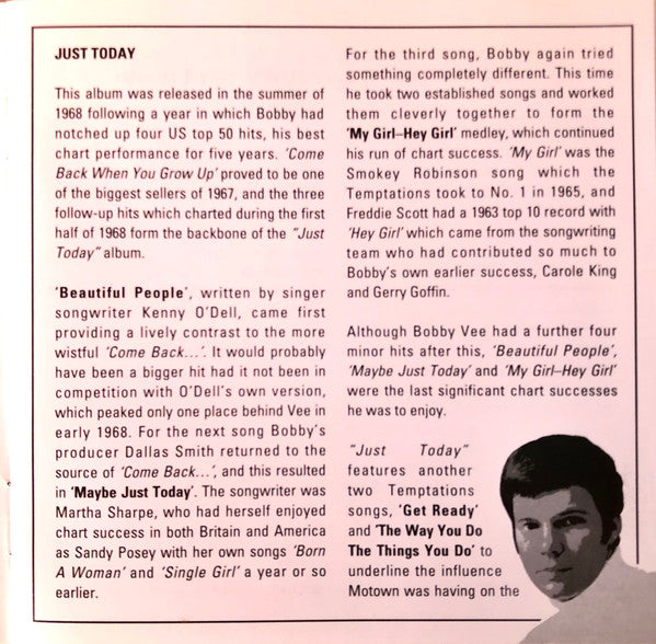 Bobby Vee : Just Today / Do What You Gotta Do (CD, Album, Comp)