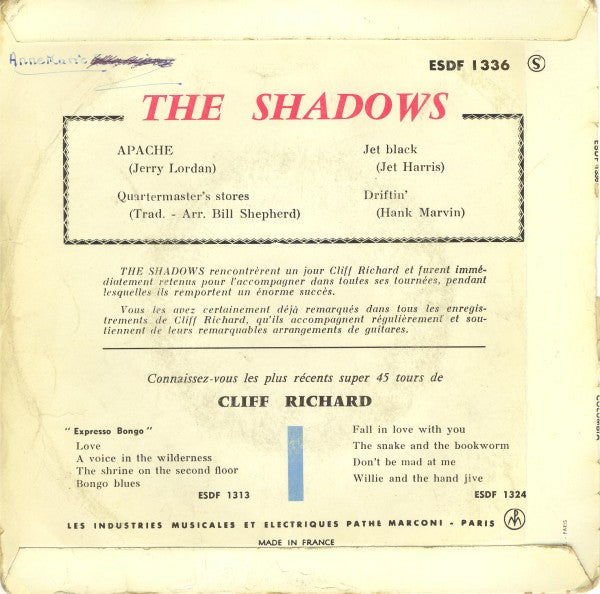 The Shadows : Apache (7", EP)