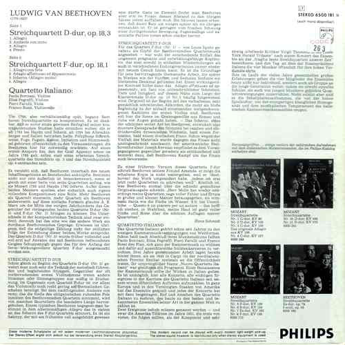 Ludwig van Beethoven, Quartetto Italiano : Streichquartette Op. 18 Nr. 1 Und 3 (LP, Ger)