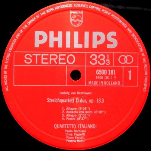 Ludwig van Beethoven, Quartetto Italiano : Streichquartette Op. 18 Nr. 1 Und 3 (LP, Ger)