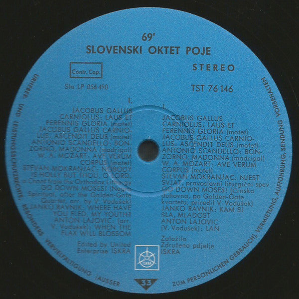 Slovenski Oktet : Slovenski Oktet Poje (LP)