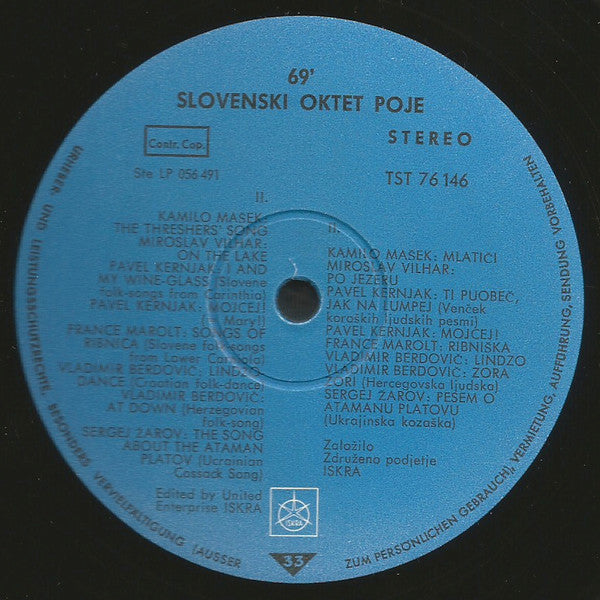 Slovenski Oktet : Slovenski Oktet Poje (LP)