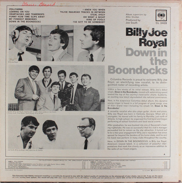 Billy Joe Royal : Down In The Boondocks (LP, Mono, Promo)