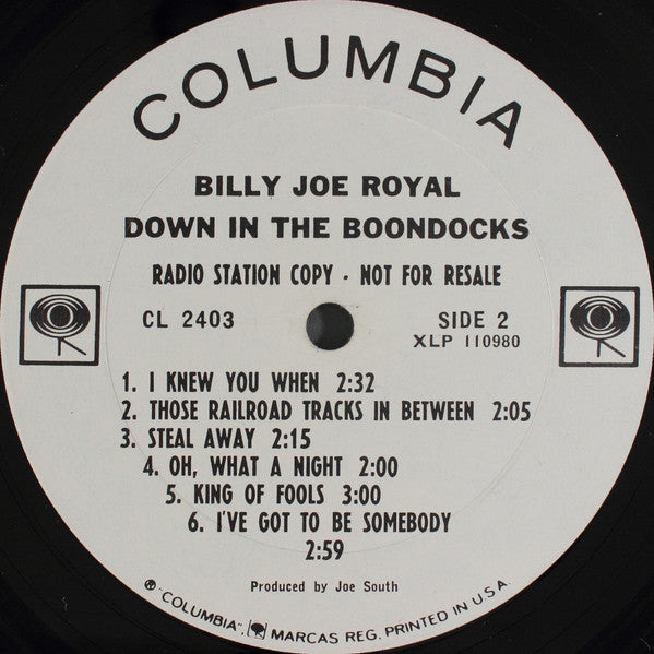 Billy Joe Royal : Down In The Boondocks (LP, Mono, Promo)
