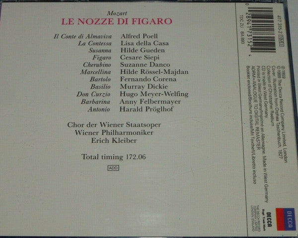 Wolfgang Amadeus Mozart - Cesare Siepi · Hilde Güden · Lisa Della Casa · Alfred Poell · Wiener Philharmoniker · Erich Kleiber : Le Nozze Di Figaro (3xCD, Album, RE, RM)