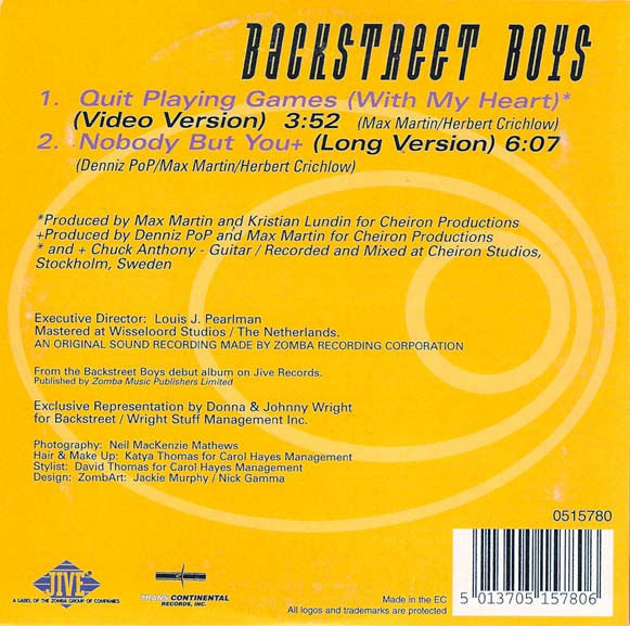 Backstreet Boys : Quit Playing Games (With My Heart) (CD, Single)