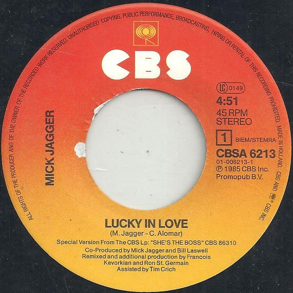 Mick Jagger : Lucky In Love (7", Single)