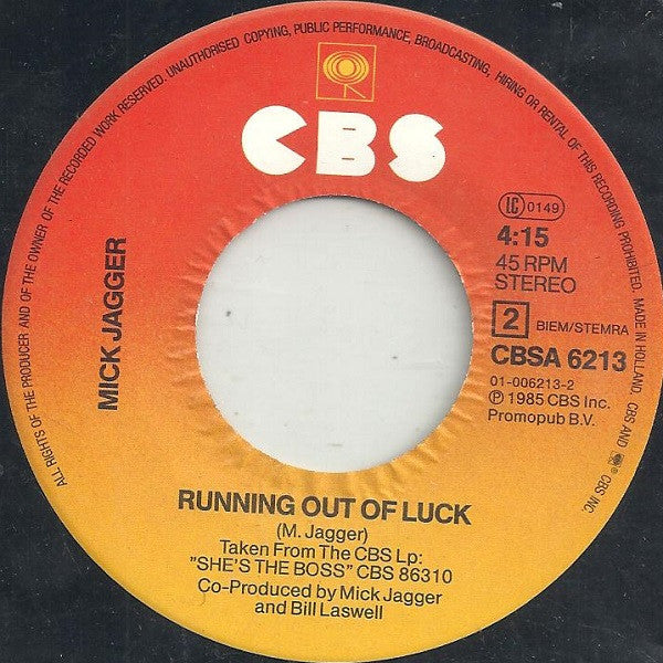 Mick Jagger : Lucky In Love (7", Single)