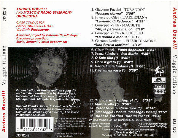 Andrea Bocelli : Viaggio Italiano (CD, Album)