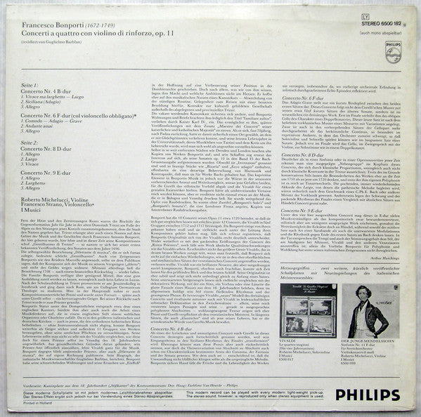 Francesco Antonio Bonporti, Roberto Michelucci, Francesco Strano, I Musici : 4 Concerti A Quattro (LP, Album)