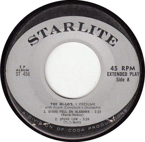 The Hi-Lo's With Frank Comstock And His Orchestra : The Hi-Lo's, I Presume (7", EP)