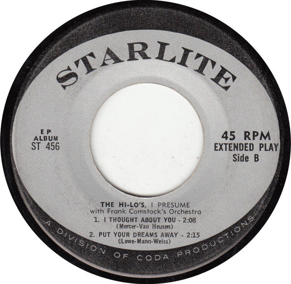 The Hi-Lo's With Frank Comstock And His Orchestra : The Hi-Lo's, I Presume (7", EP)