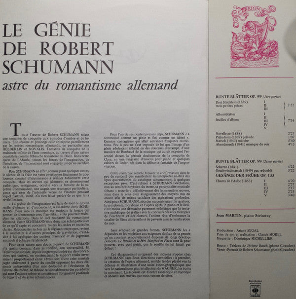Robert Schumann, Jean Martin : Bunte Blätter Op.99 (Trois Petites Pièces-Feuilles D'Album) / Gesänge Der Frühe Op.133 (Chants De L'aube) (LP)