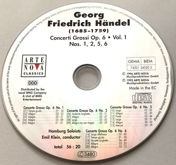 Georg Friedrich Händel, Hamburg Soloists*, Emil Klein : Concerti Grossi Op.6 Vol.1 - Nos.1, 2, 5, 6 (CD)