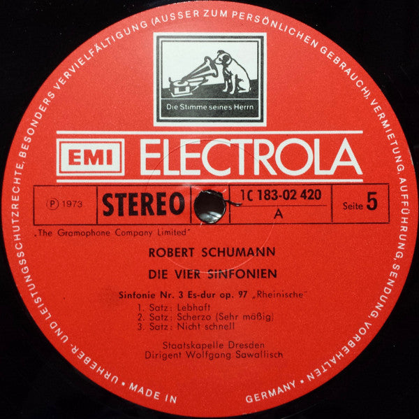 Robert Schumann – Wolfgang Sawallisch, Staatskapelle Dresden : Die Vier Sinfonien / Ouvertüre, Scherzo & Finale / Manfred-Ouvertüre (3xLP, RP + Box)