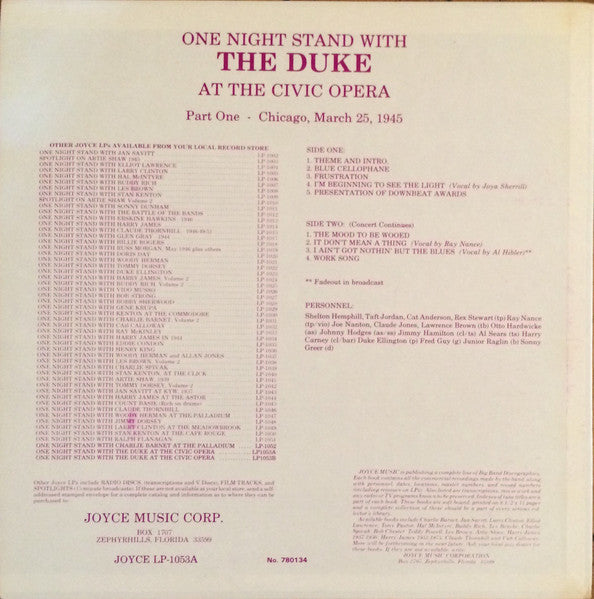 Duke Ellington : One Night Stand With The Duke At The Civic Opera - Part One - Chicago, March 25, 1945 (LP)