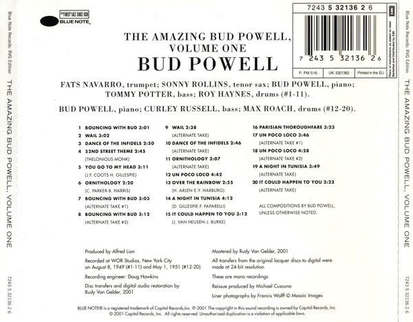 Bud Powell : The Amazing Bud Powell, Volume One (CD, Album, RE, RM)