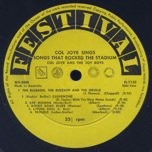 Col Joye : Songs That Rocked The Stadium (LP, Album, Mono)