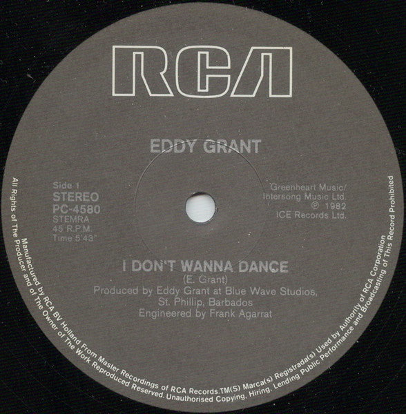 Eddy Grant : I Don't Wanna Dance (12")