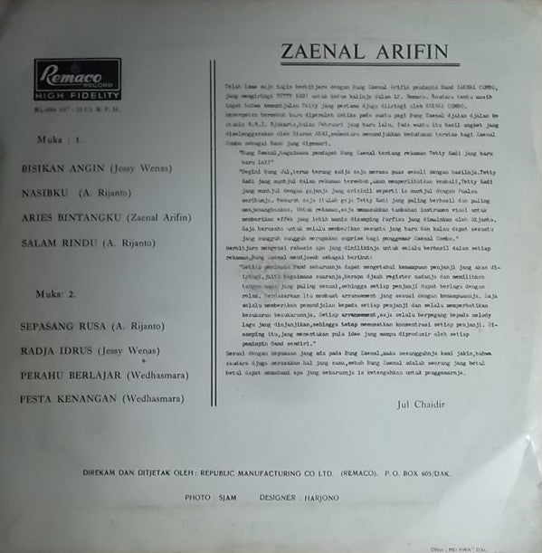 Tetty Kadi - Zaenal Combo : Bisikan Angin (10")