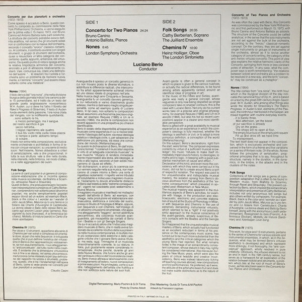 Berio* : Concerto For Two Pianos / Nones / Folk Songs / Chemins IV (LP, Comp, RM)