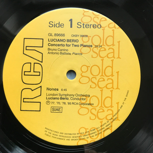 Berio* : Concerto For Two Pianos / Nones / Folk Songs / Chemins IV (LP, Comp, RM)