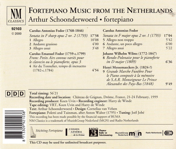 Arthur Schoonderwoerd : Fortepiano Music from the Netherlands (CD, Album)