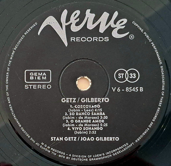 Stan Getz / João Gilberto Featuring Antonio Carlos Jobim : Getz / Gilberto (LP, Album, RE)