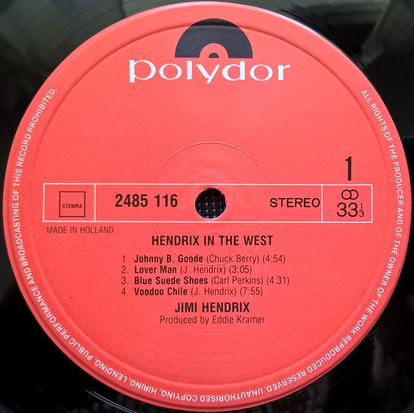 Jimi Hendrix : Hendrix In The West (LP, Album)