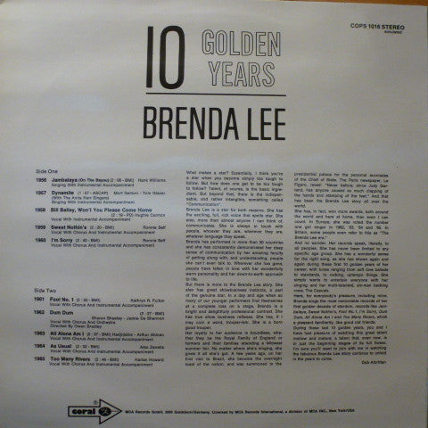 Brenda Lee : 10 Golden Years (LP, Comp, RE)