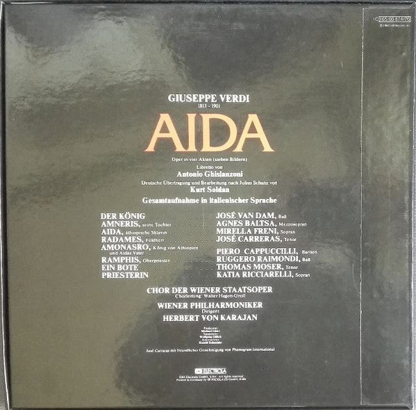 Giuseppe Verdi, Mirella Freni, José Carreras, Agnes Baltsa, Piero Cappuccilli, Ruggero Raimondi, José van Dam, Katia Ricciarelli, Thomas Moser, Wiener Staatsopernchor, Wiener Philharmoniker, Herbert Von Karajan : Aida (3xLP, Album + Box)