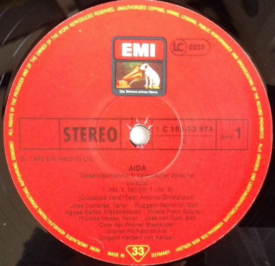 Giuseppe Verdi, Mirella Freni, José Carreras, Agnes Baltsa, Piero Cappuccilli, Ruggero Raimondi, José van Dam, Katia Ricciarelli, Thomas Moser, Wiener Staatsopernchor, Wiener Philharmoniker, Herbert Von Karajan : Aida (3xLP, Album + Box)